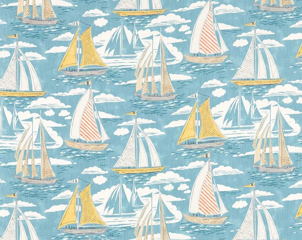 SANDERSON CURTAIN FABRIC DESIGN Sailor 3.4 METRE PACIFIC COTTON BLEND PORT ISAAC