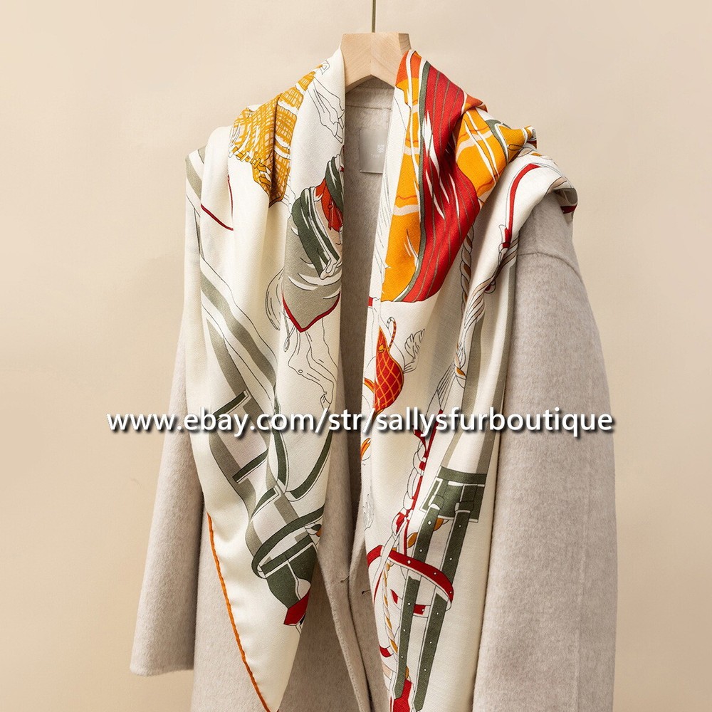 Sallys Boutique 70% Cashmere 30% Silk Wrap Scarf Horses Print 2 Face Shawl 53