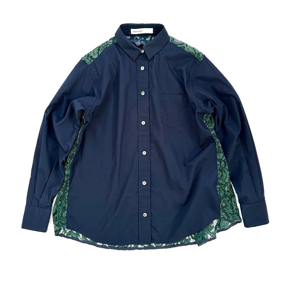 Sacai Luck Embroidery Lace Shirt Navy Cotton Polyester Size S Excellent