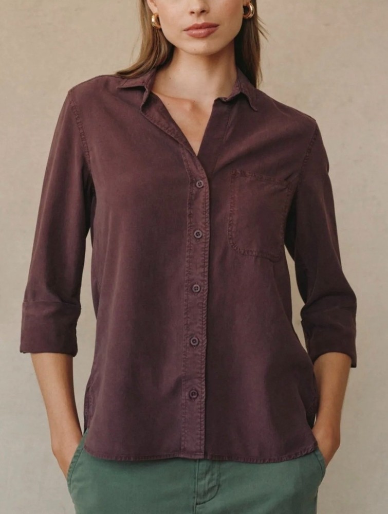 BELLA DAHL Shirt Tail Button Down Shirt Sz S Dark Brown Button Down 100% Tencel