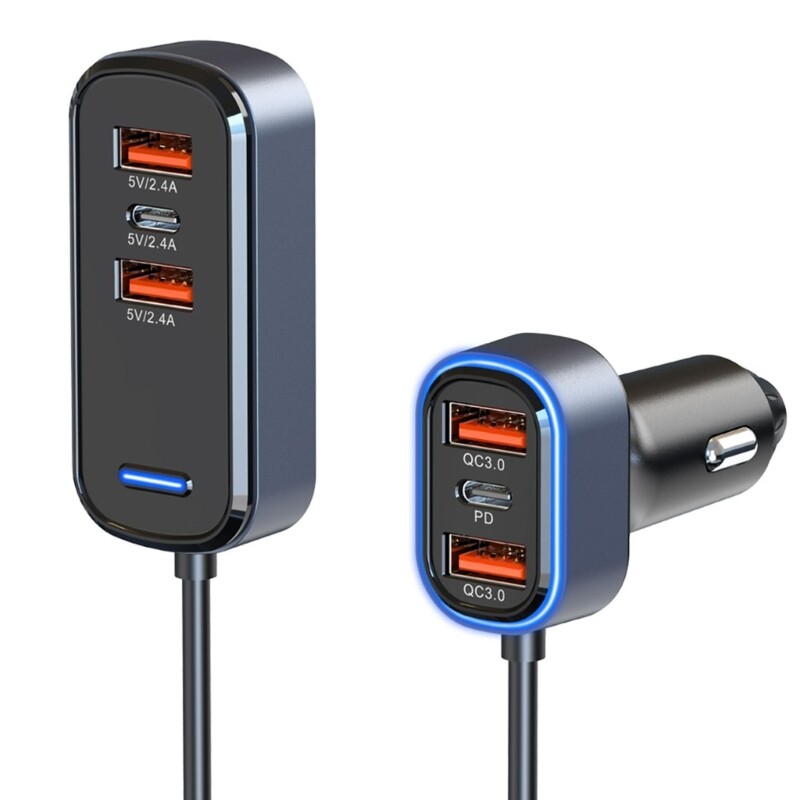 6-Port USB C Car Charger with PD QC3.0 Fast Charging Adapter