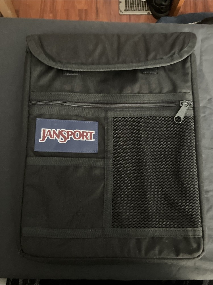 Vintage Jansport Laptop Bag/Case Insert Zip Pocket Book Tablet Black Logo Rare