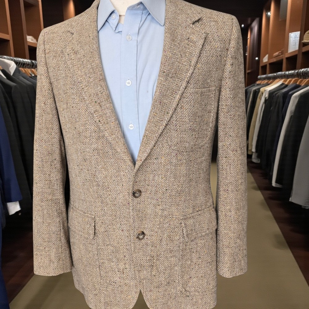 Vtg Flecked Tweed Blazer 40r Bill Blass 1970s 3 Patch Pocket Made In USA