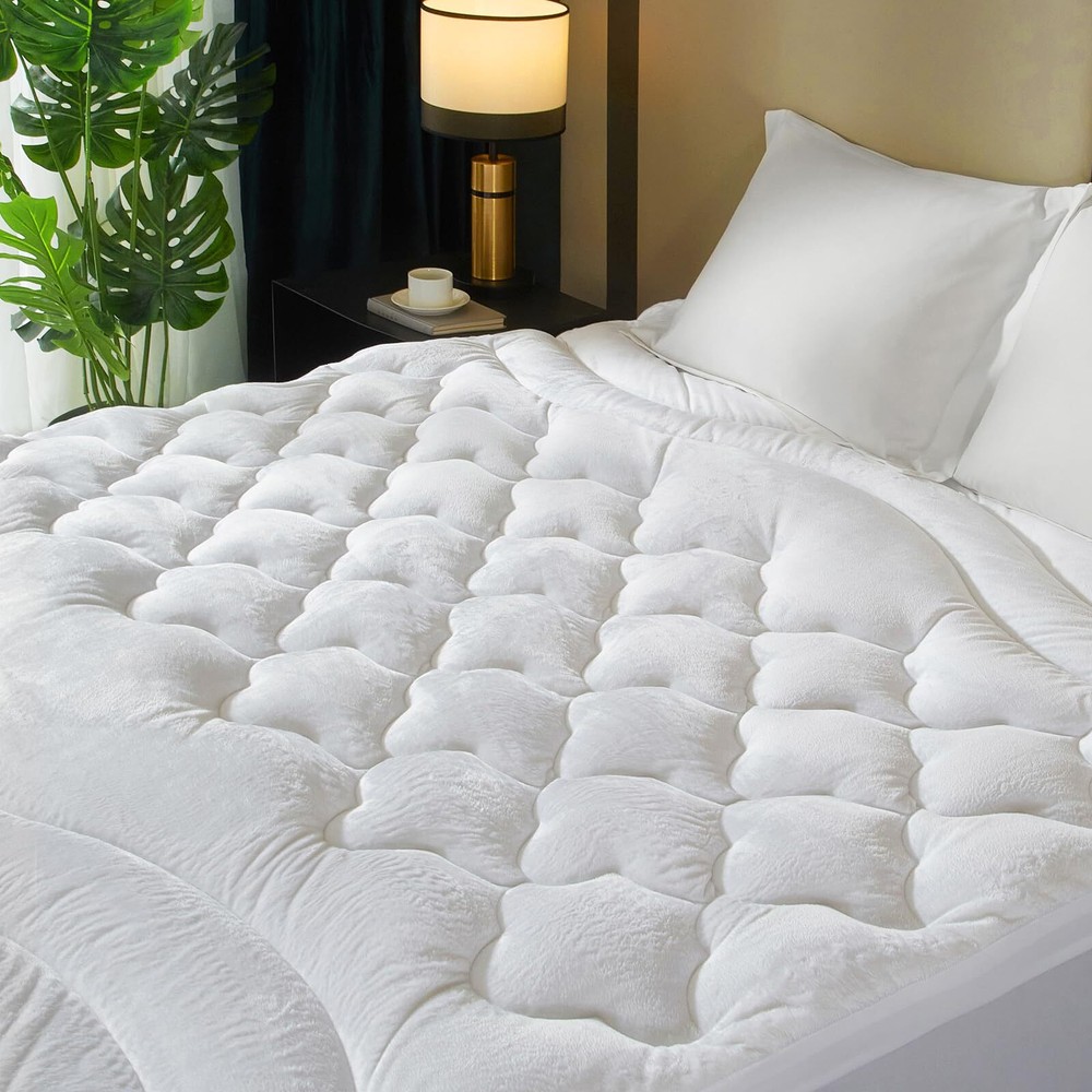 Pillow Top Mattress Topper King for Back Pain Extra Thick Velvet Plush Mattre...
