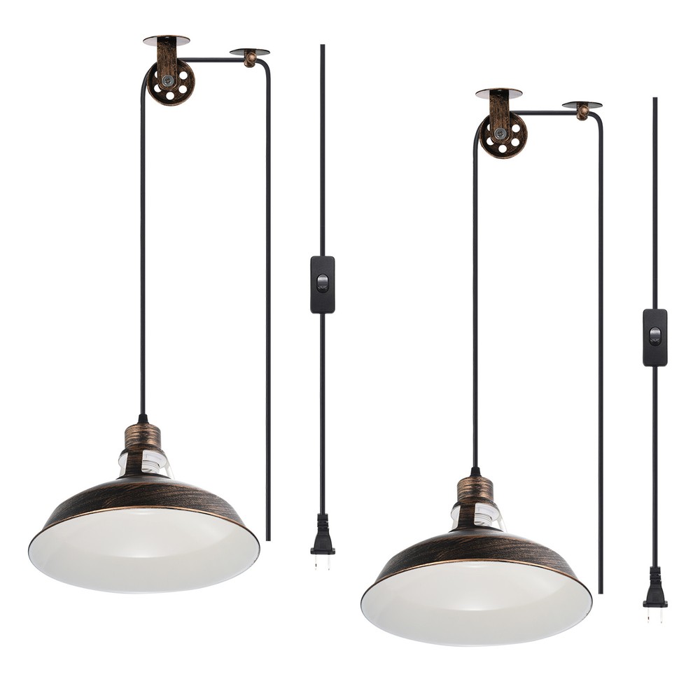 2Pcs Plug in Pendant Lighting Vintage Hanging Light Pulley Switch Bronze 16.4ft