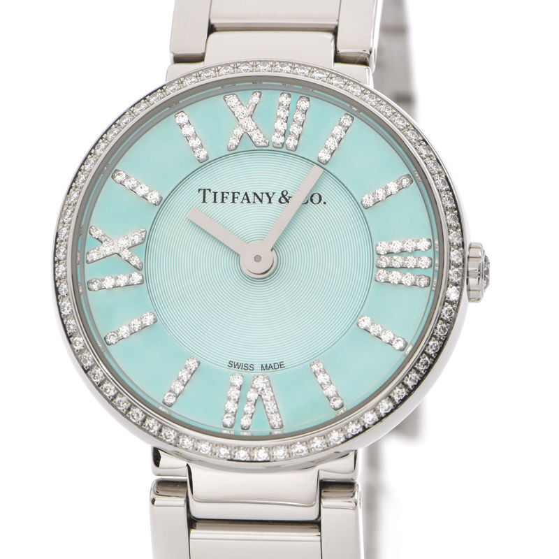 Tiffany Women s Atlas 2 Hand 62867485 Diamond Index Tiffany Blue Quartz Wat