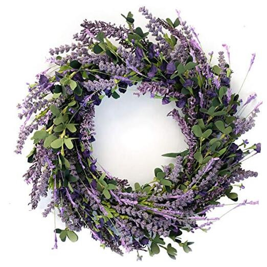 20 Inch Lavender Wreath with Greenery Leaves for Year-Round Front Door Decor  
