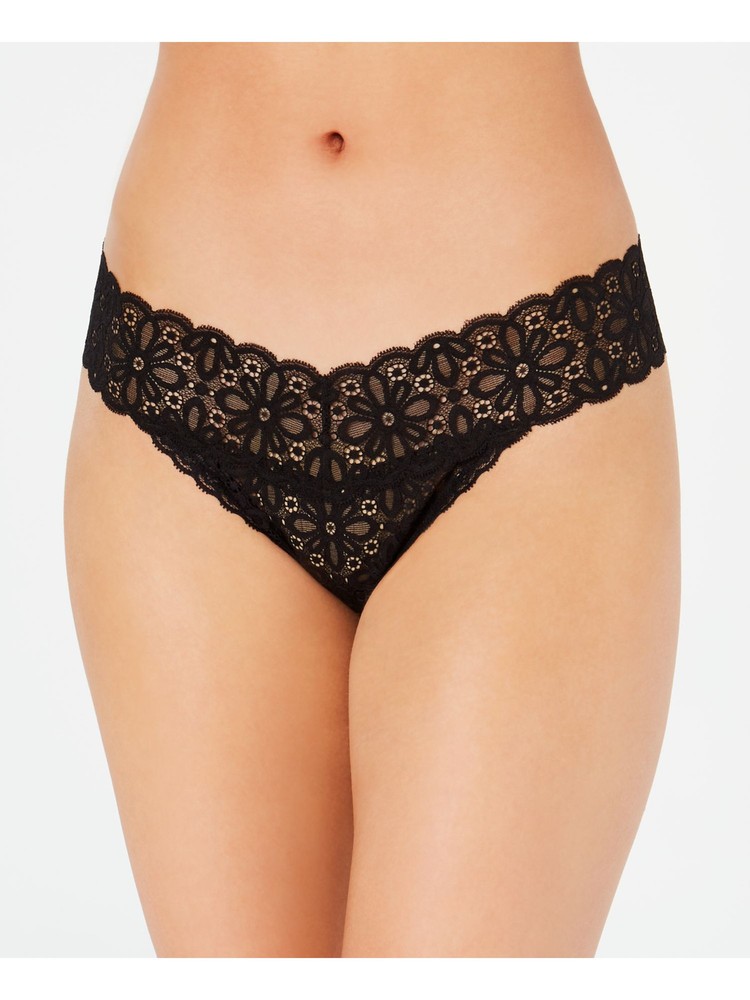 JENNI Intimates Black Lace Floral Everyday Thong Size: ONE SIZE