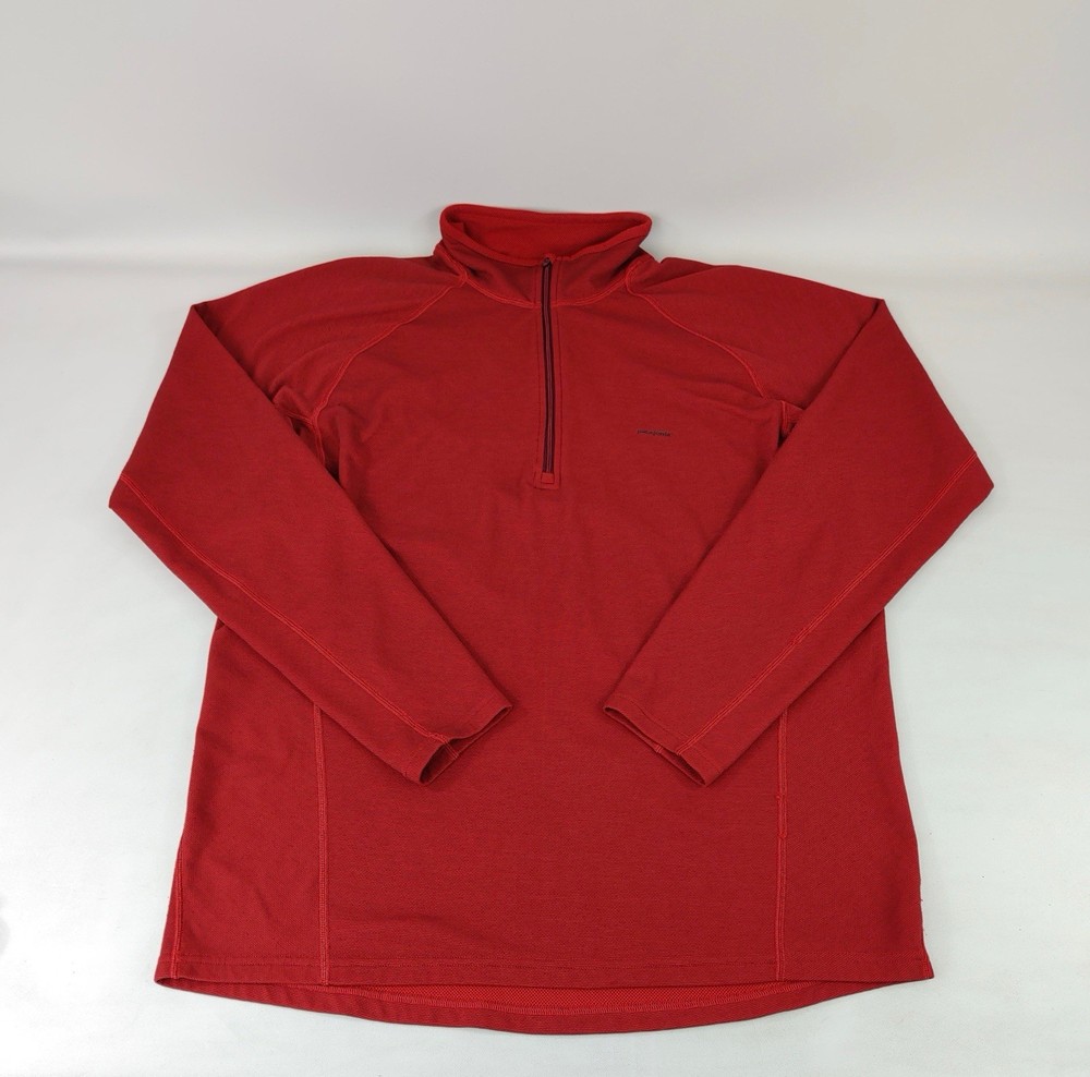 Patagonia Mens XL 1/4 Zip Pullover Active Hiking Polyester Red Sweatshirt
