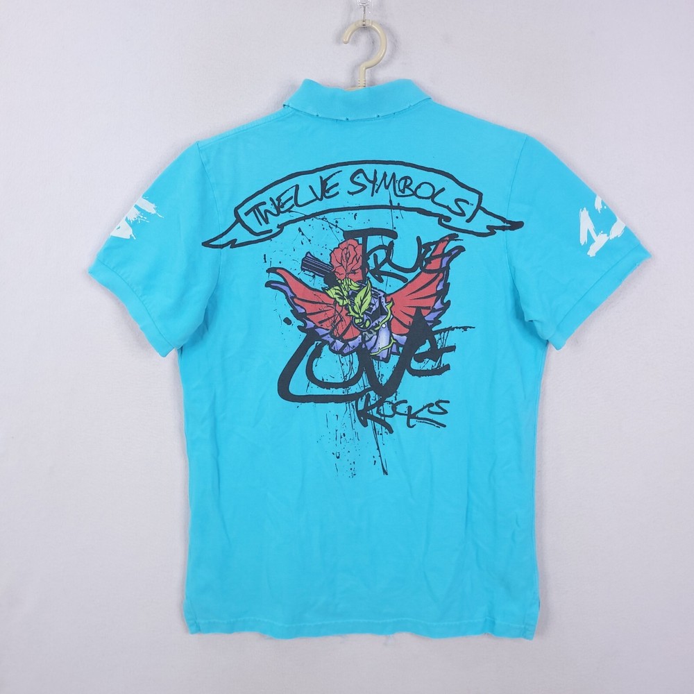 Twelve Symbols Designer Distressed Polo Double Sided Mens XXL Unique Rare-image