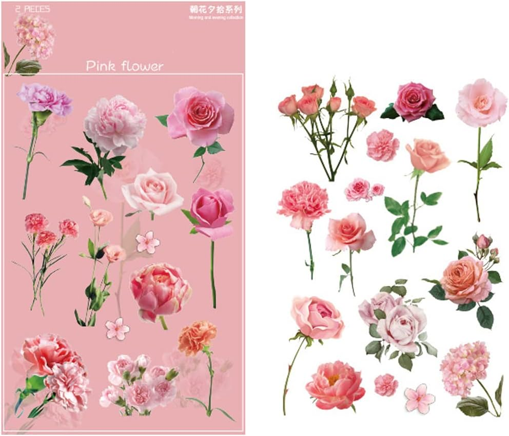 2 Sheets Transparent Floral Chinese Rose Flower Vinyl Stickers Decals Bulk Clear