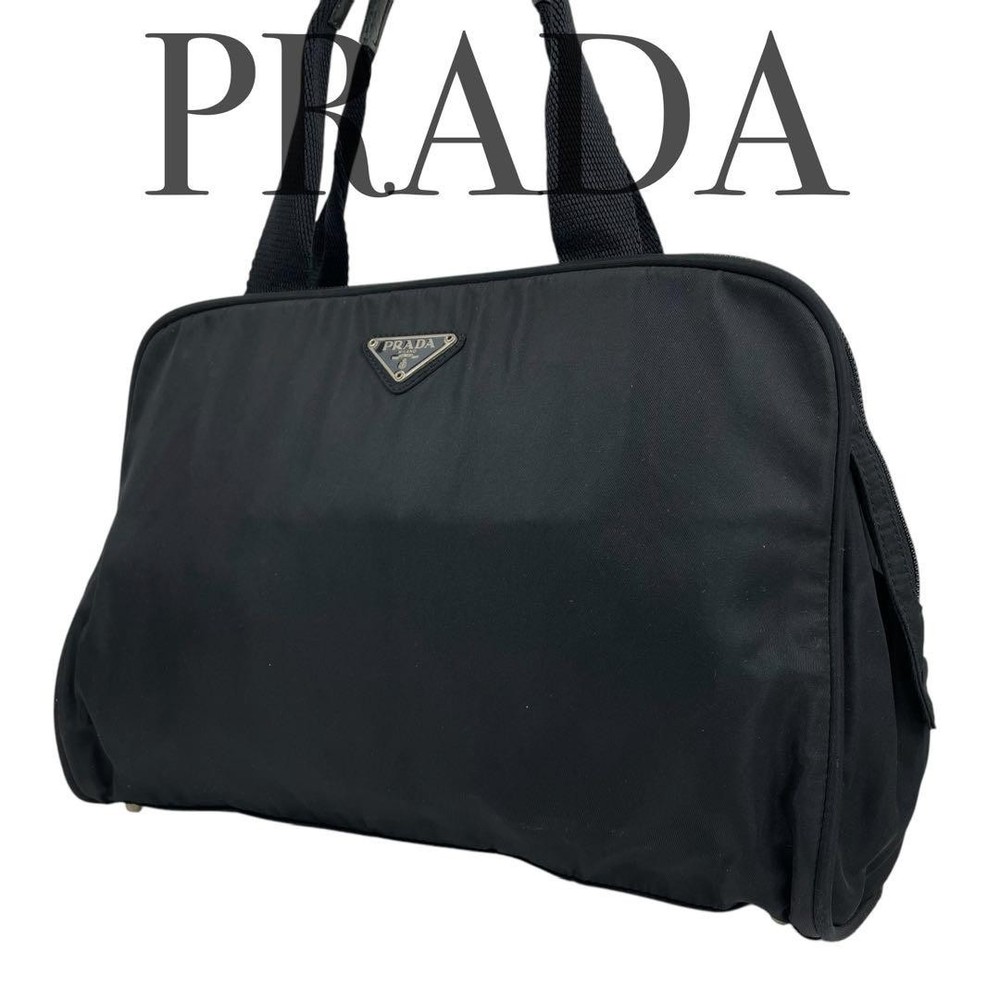 Prada Black Nylon Leather Tote Bag Preowned Handbag