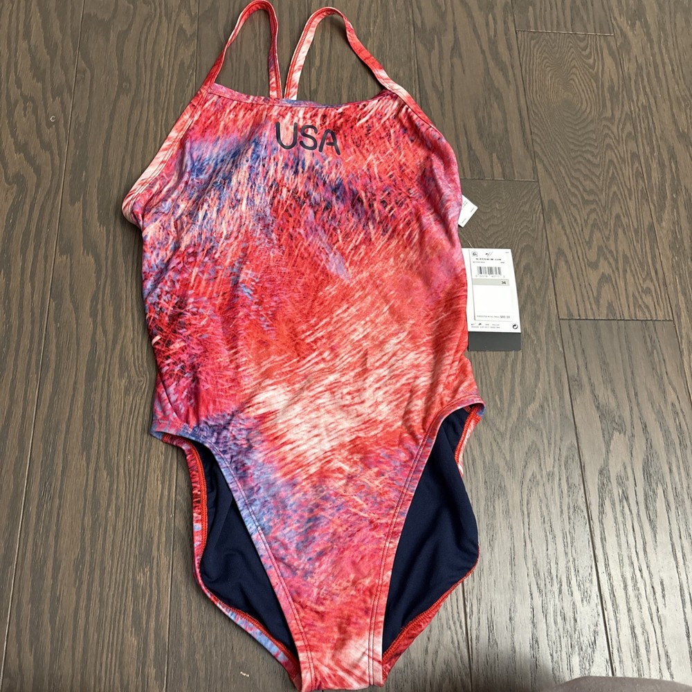 NWT Nike USA Olympic Team Swimsuit One Piece HydraStrong Athletic Red Blue 36