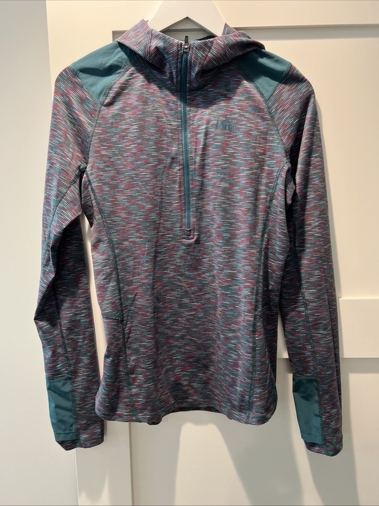 REI Women’s Activewear Half Zip Hooded Long Sleeve Top Pink Teal M