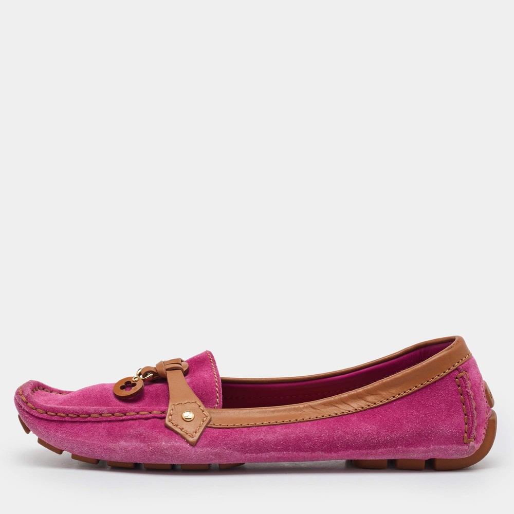 Louis Vuitton PinkTan Suede and Leather Charm Slip On Loafers Size 41