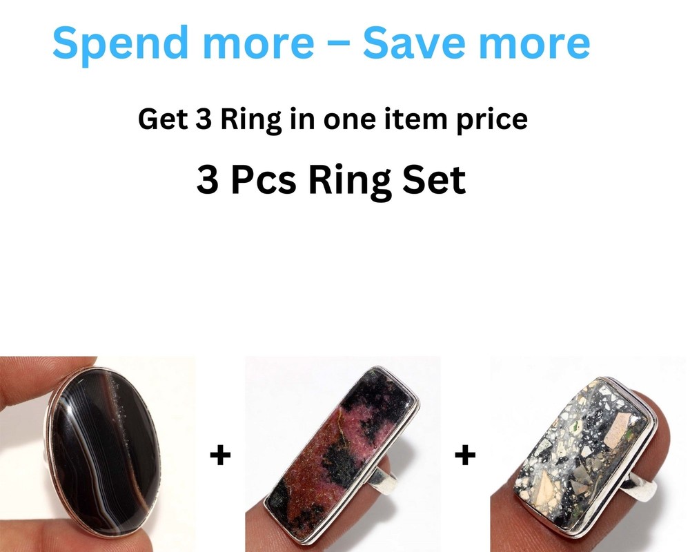 Onyx Rhodonite Jasper 3-Piece Ring Set Limited Time Combo 6 MJ-image