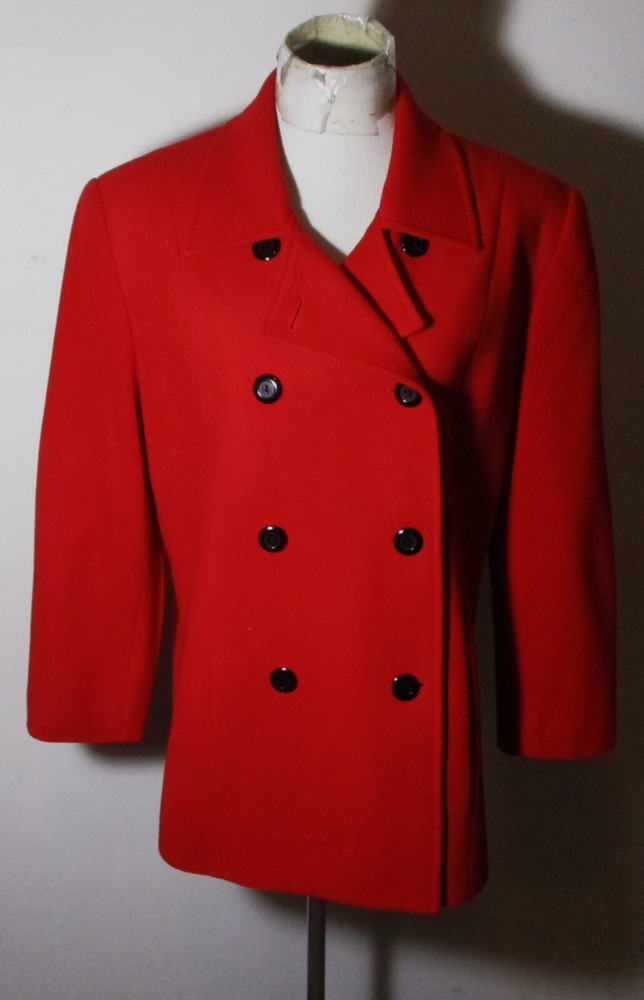 Women's VALERIE STEVENS Red Angora Lambswool Peacoat Size 14