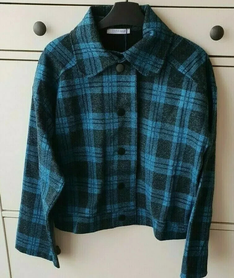 ZARA  BLUE CHECK OVERSHIRT COAT /JACKET  BNWT SIZE S