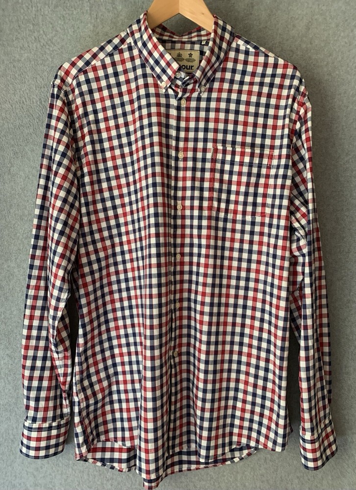 Barbour Mens Tailored Fit Shirt Button Down Plaid Sz L Blue Red Performance