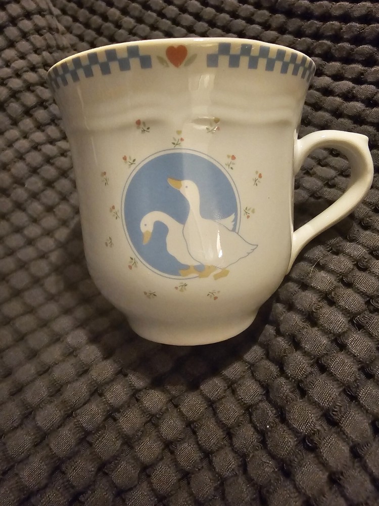 Vintage Stoneware Moonlight Country Geese & Hearts Tea Cup Southern Charm coffee