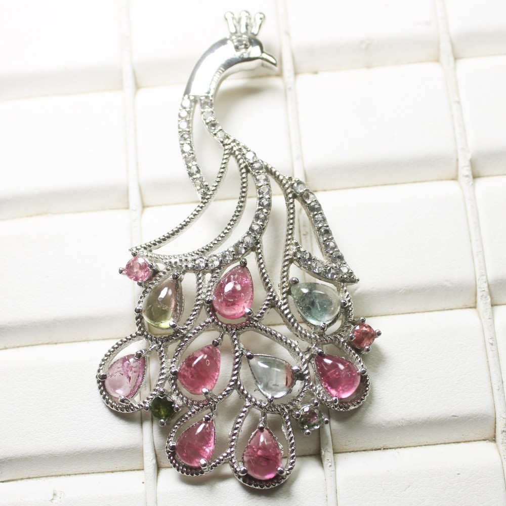 Natural Multi Tourmaline Vintage Pendent With 925 Sterling Silver 13.55 Grams
