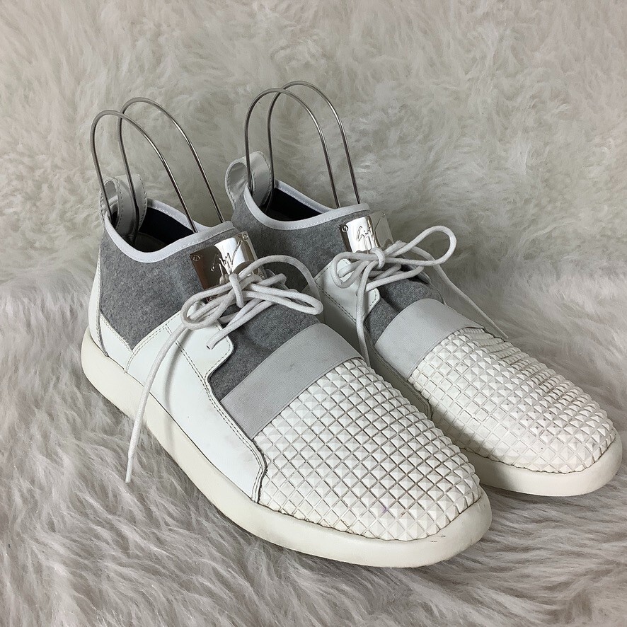 Giuseppe Zanotti White Grey 3D Textured Mid Matt Runner Sneakers EU 44 US 11