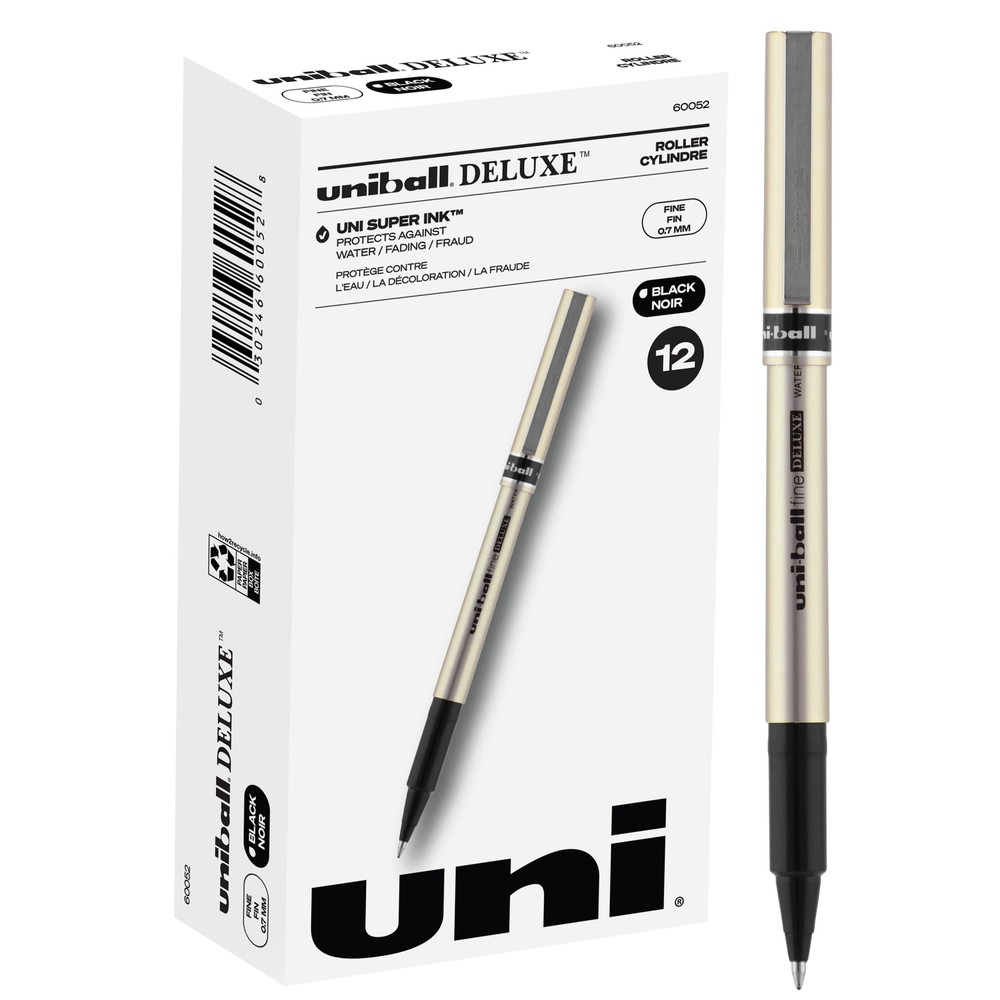 Uniball Deluxe Rollerball Pen - 12 Black Pens, 0.7mm Fine Point Roller Pens -...