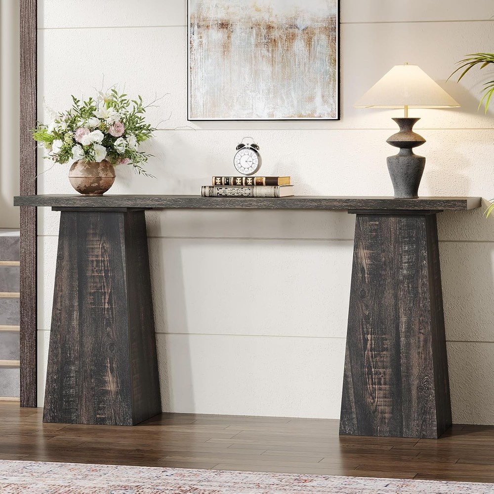 Rustic 63-Inch Narrow Wood Console Table for Entryway or Living Room Sofa