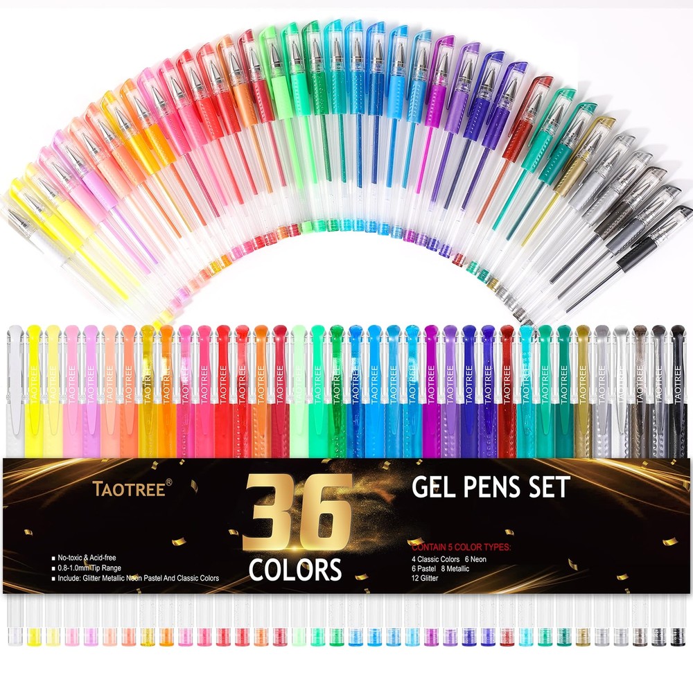 Glitter Gel Pens 36 Color Neon Glitter Pens Fine Tip Art Markers Set 40% More...