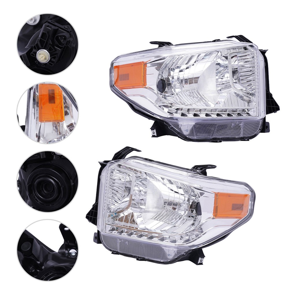 1 Pair SUPER DUTY Halogen Headlights Set For 2014-2017 Toyota Tundra Headlamps