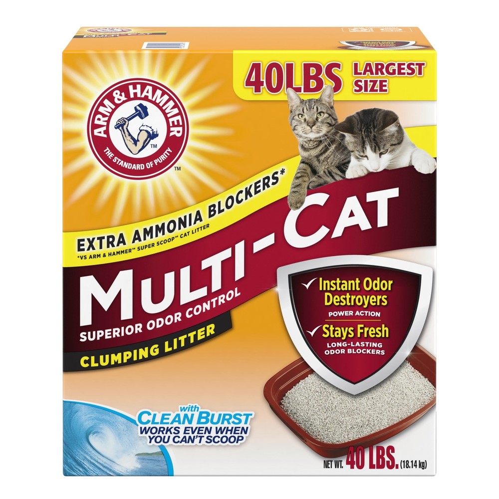 ARM & HAMMER Multi-Cat Clumping Litter, 40 lb, Odor Control, Clean Burst Scent