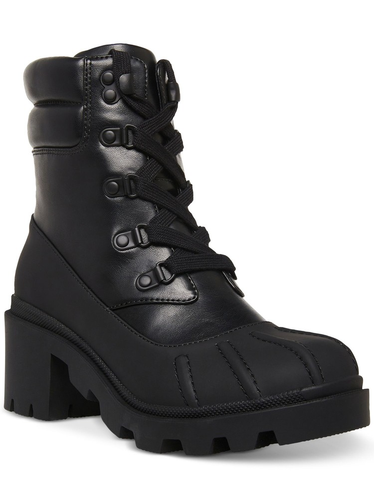 MADDEN GIRL Womens Black Bubbles Round Toe Block Heel Zip-Up Duck Boots 7 M