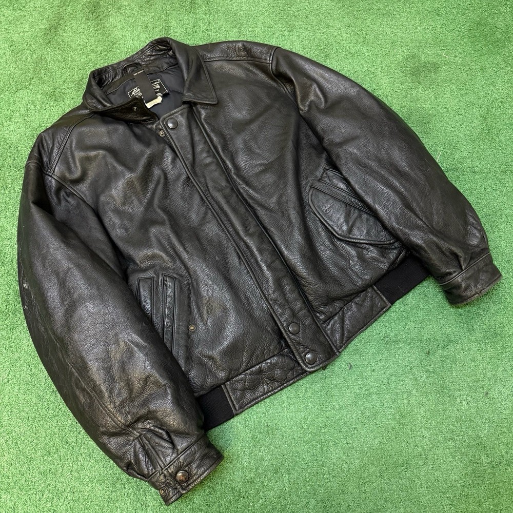 Vintage Eddie Bauer Leather Coat Mens Lined Bomber Jacket Size: XXL