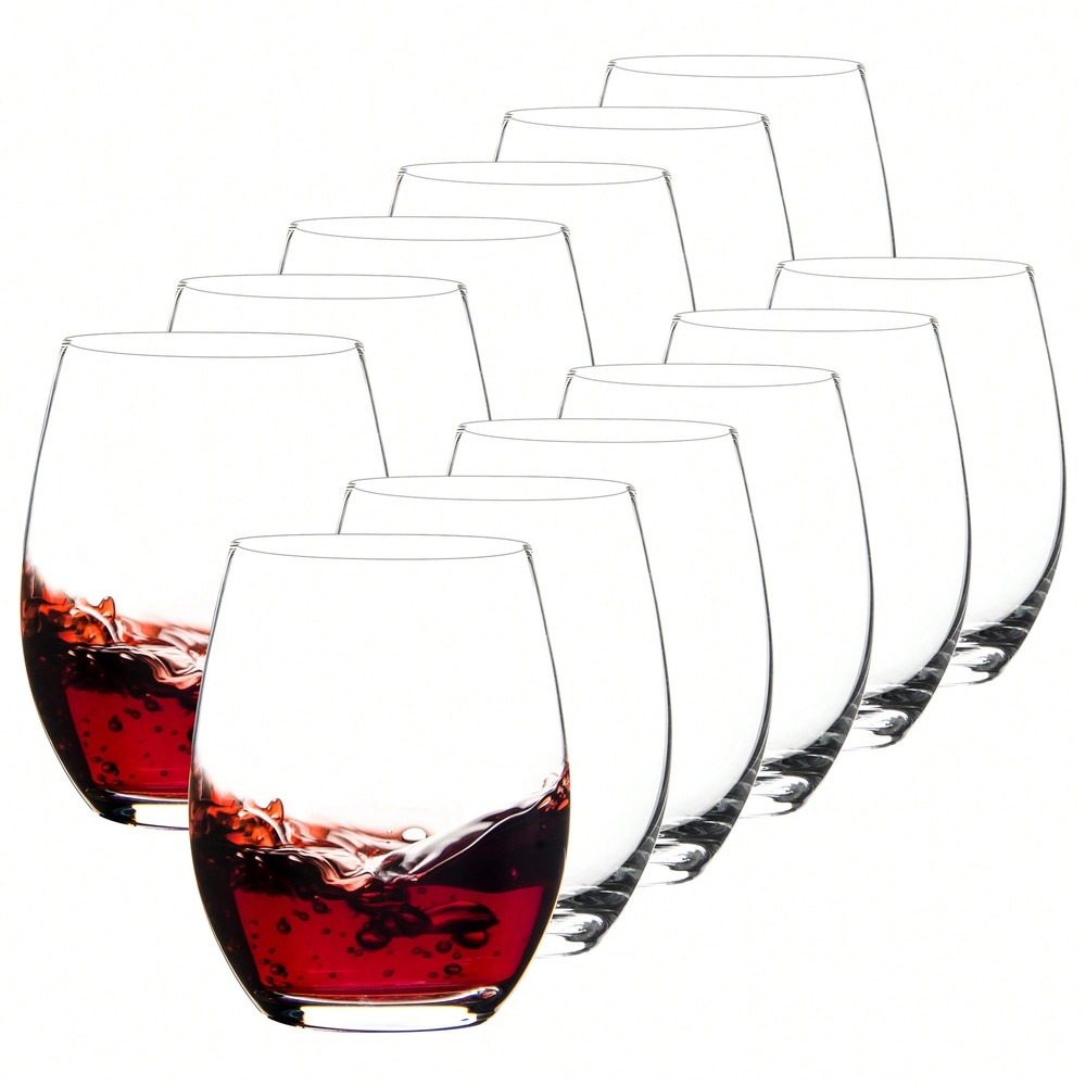 12-Piece 15oz Stemless Wine Glass Set with Smooth Rim  