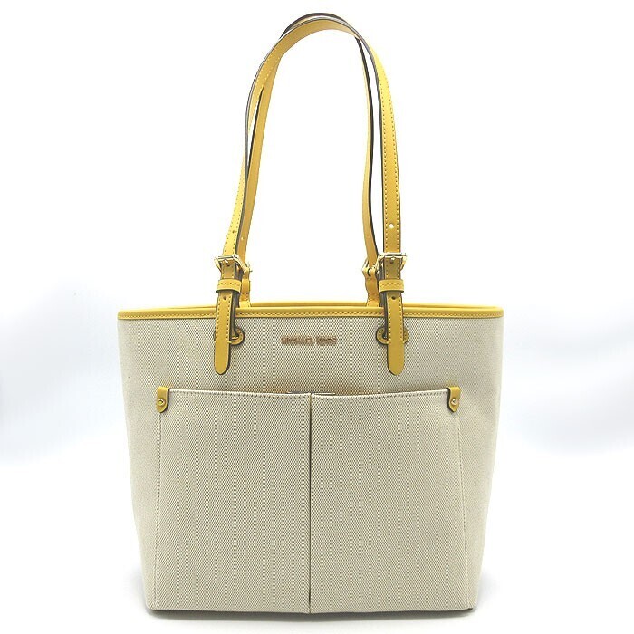 Michael Kors Tote Bag Canvas Vegan Leather Medium Double Pocket