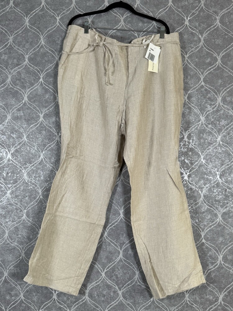 Women’s Linen Beige Trousers Size 24 Petite Fair Lady