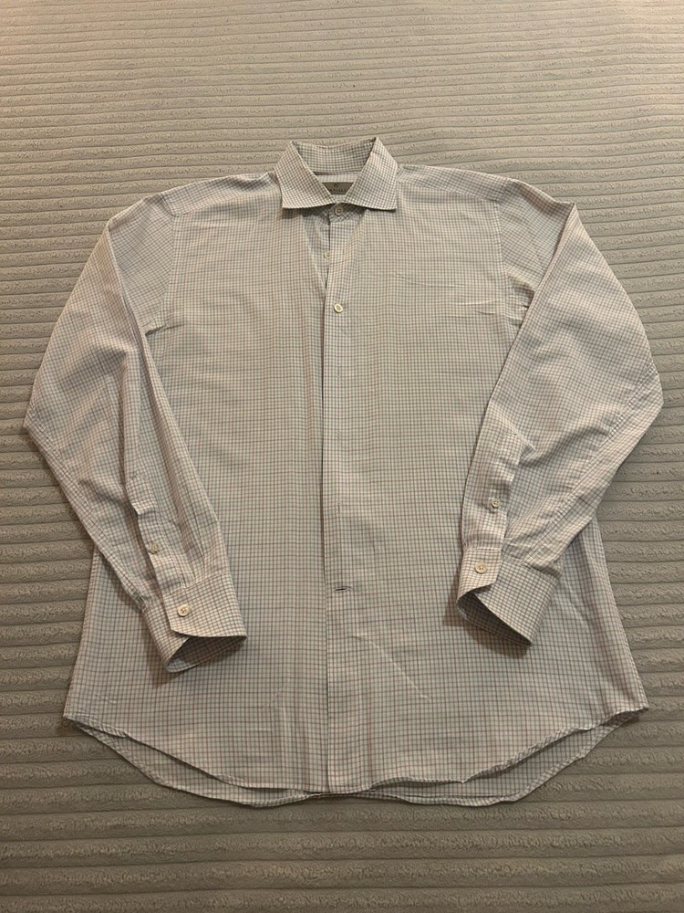 Canali Men's Dress Shirt 41-16 Blue White Striped Button Up, Made In Italy