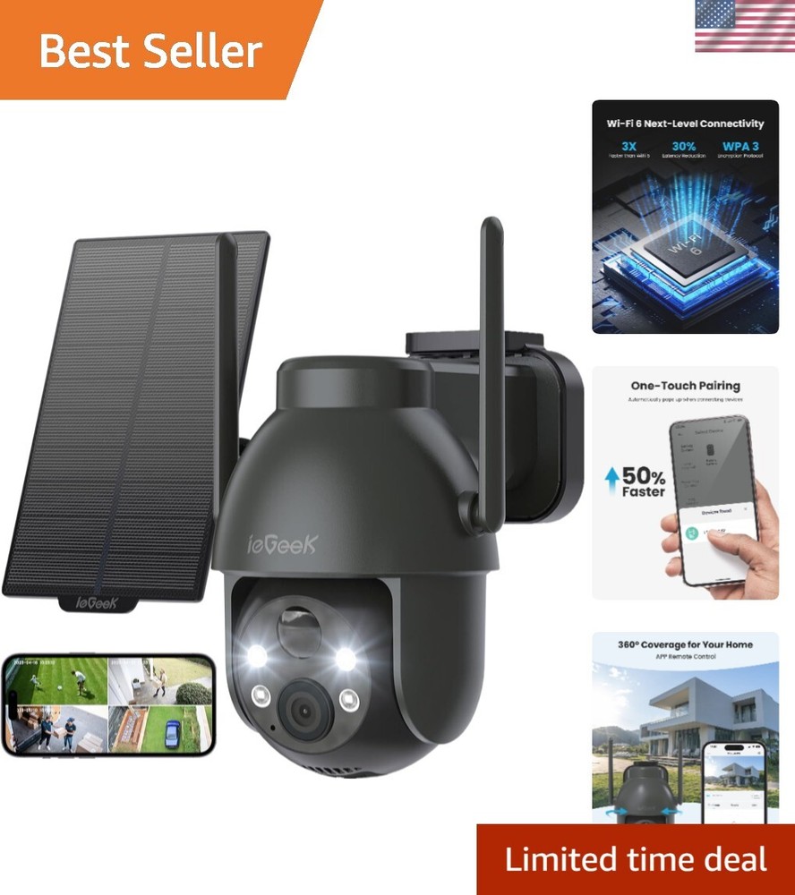 2K Solar-Powered Wireless Outdoor Security Camera for Home, Weatherproof WiFi Cam with Night Vision