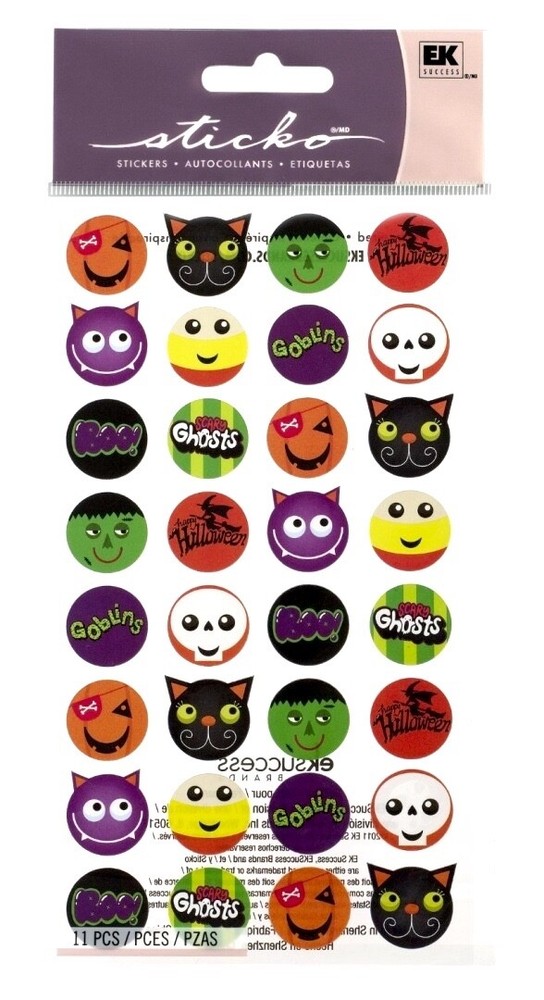 Sticko Halloween Faces Expressions Dot Stickers Planner Crafts Skull Cat Pumpkin