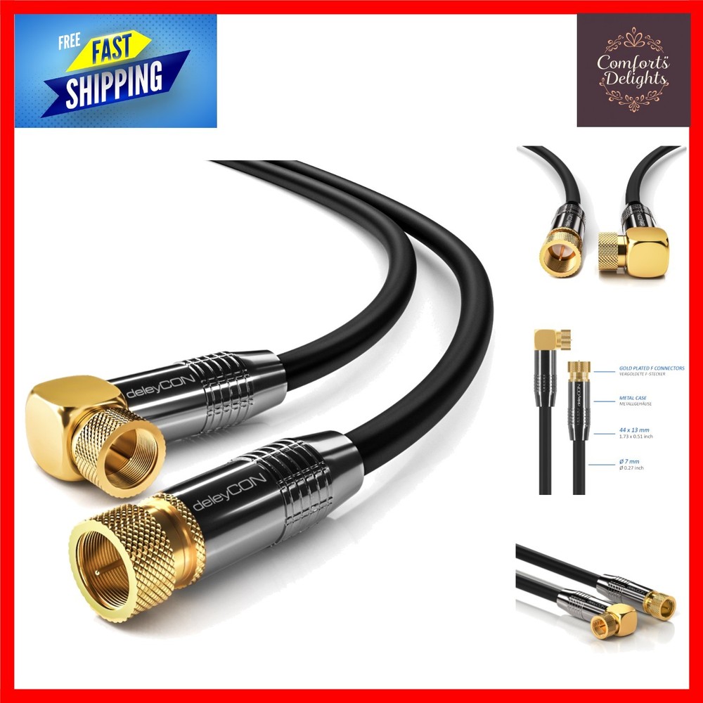 1m 3.28ft Coaxial Satellite Cable Gold F-Type Right Angle Black