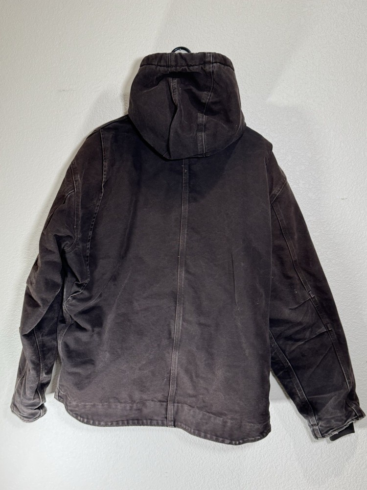 Carhartt Men's XL Brown Sherpa-Lined Hooded Jacket J141 Dark Brown