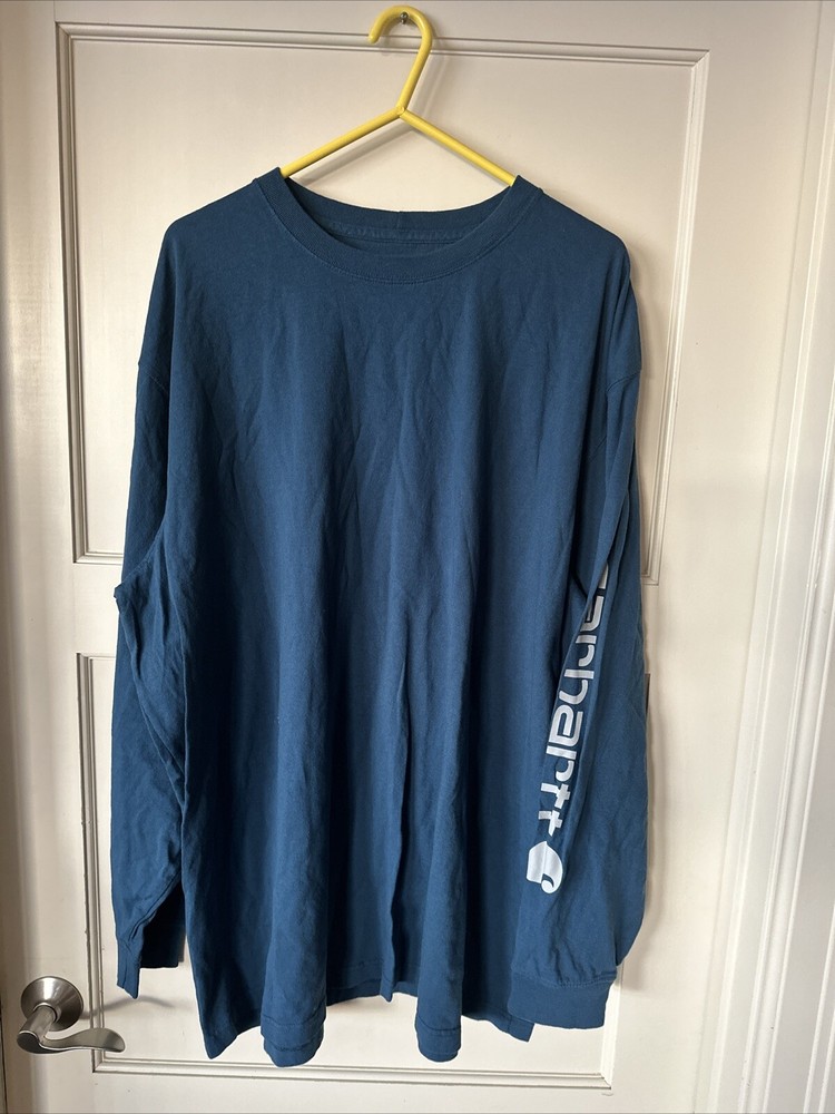 Carhartt Men's T-Shirt 3XL Original Fit Blue Long Sleeve Logo Graphic Workwear
