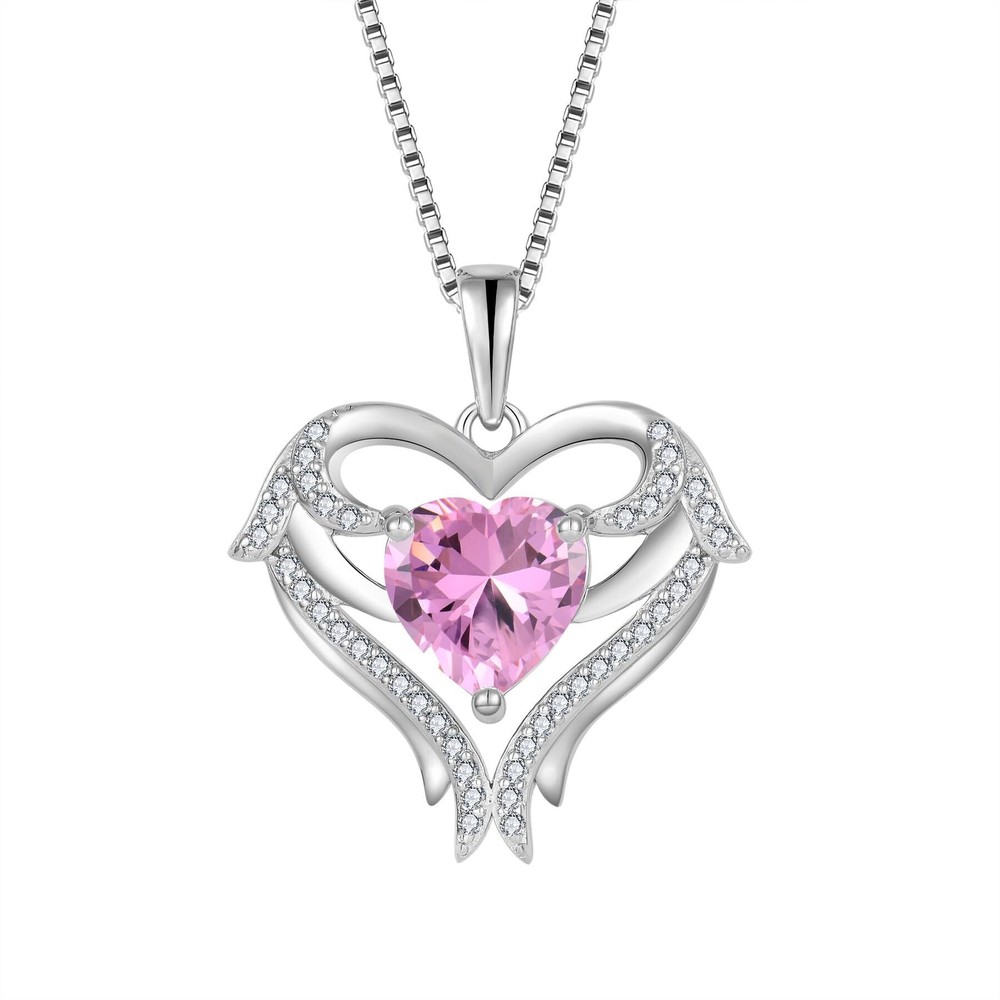 S925 Angel Wings Necklace Heart Pendant October Birthstone Jewelry for Women