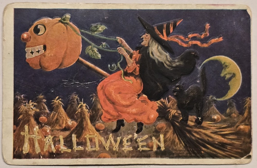 Vintage International Art Halloween Postcard c.1909 Postmarked 1957 Embossed