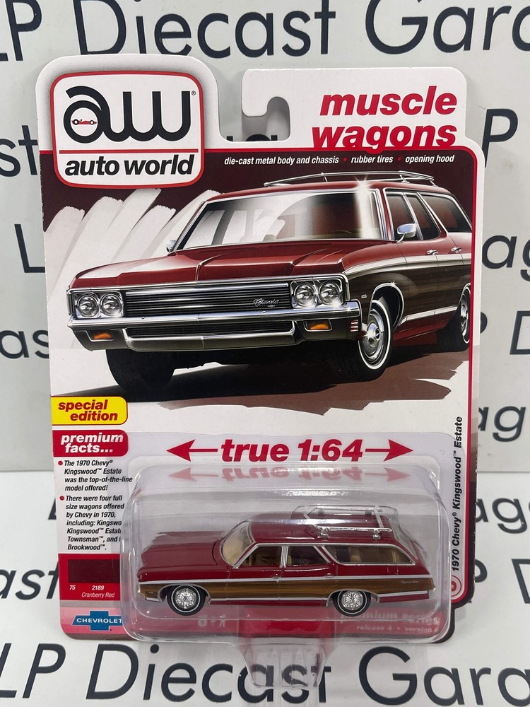 AUTO WORLD 1970 Chevy Kingswood Estate Cranberry Red 1:64 Diecast Muscle Wagons