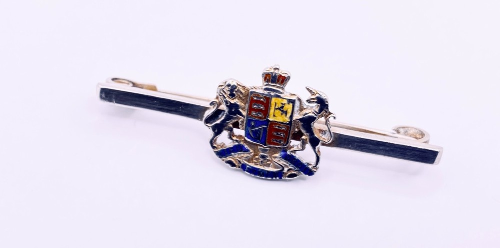 ANTIQUE SILVER LEVI & SALAMAN 1909 EDWARD VII ROYAL STANDARD BAR PIN BROOCH .