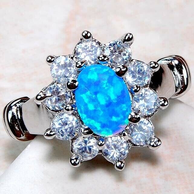 Australian Opal Inlay & Topaz 925 Solid Sterling Silver Ring Jewelry Sz 7 DT3