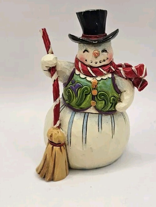 Jim Shore Small Snowman Holding Broom Figure