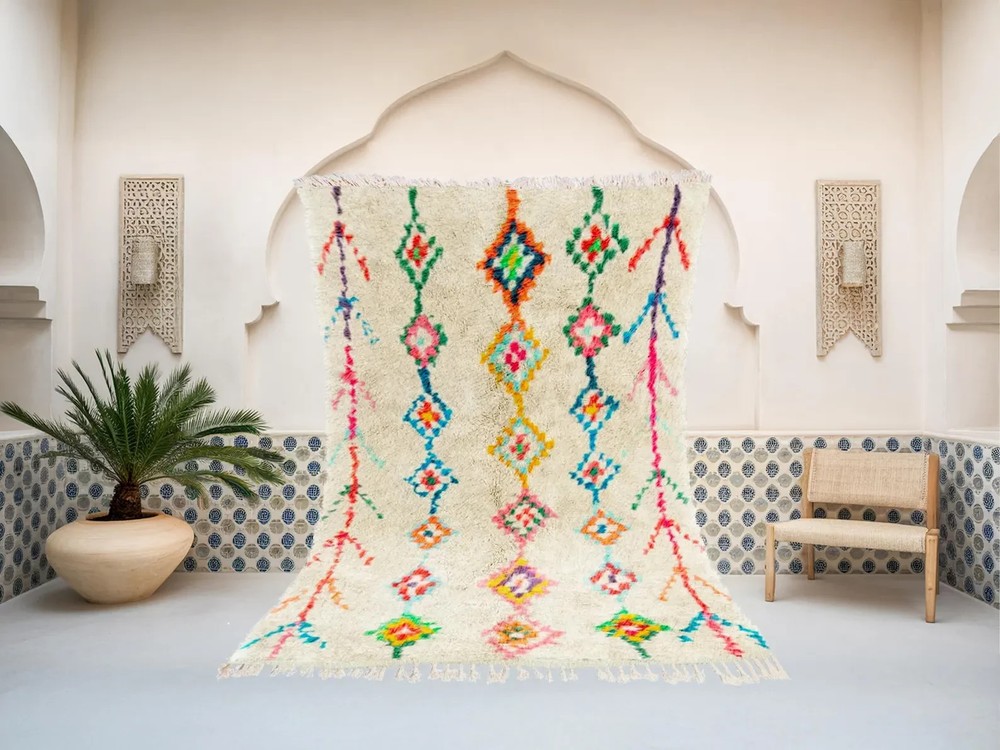 Modern Moroccan Berber Wool Rug Color Multicolor Design Handmade Carpet Area Rug