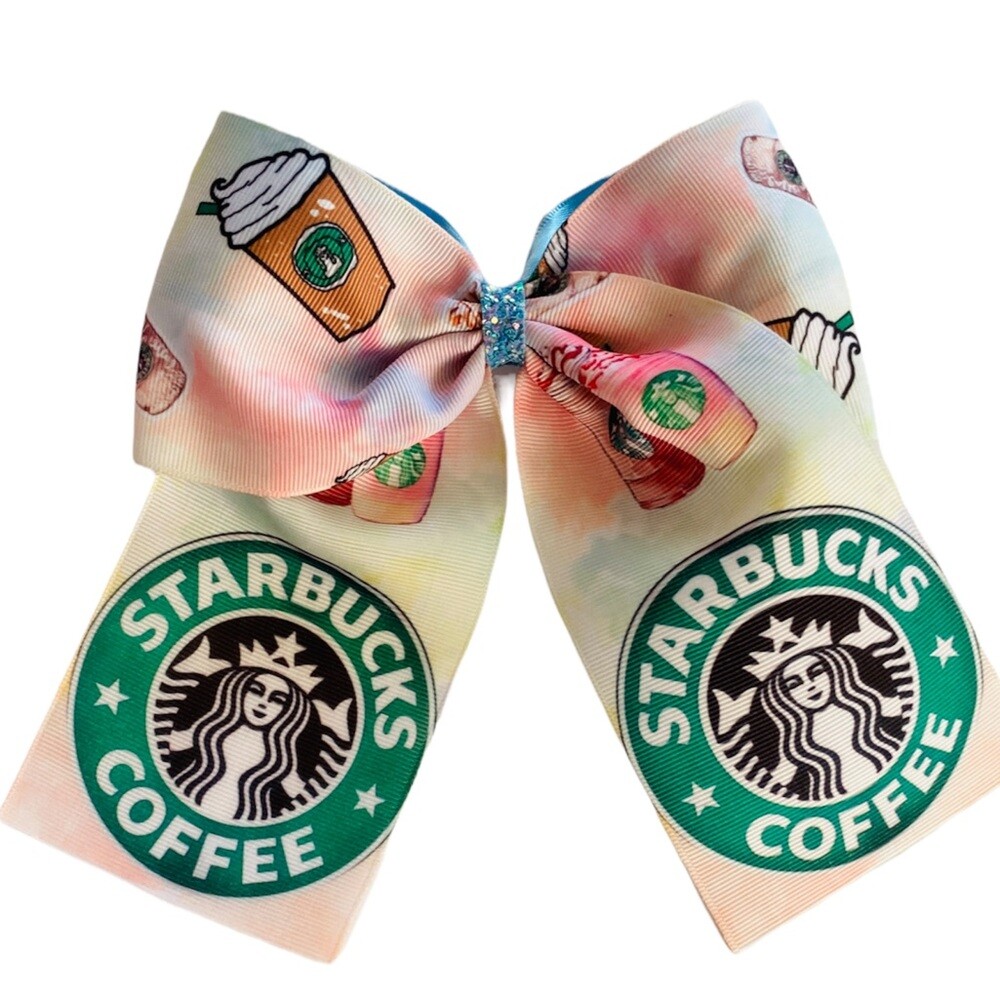 STARBUCKS CHEER Inspired Hair Bow for Girls Attached Alligator Clips Accessories